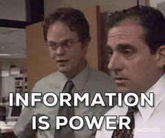 Dwight and Michael from The Office, captioned “Information is power”