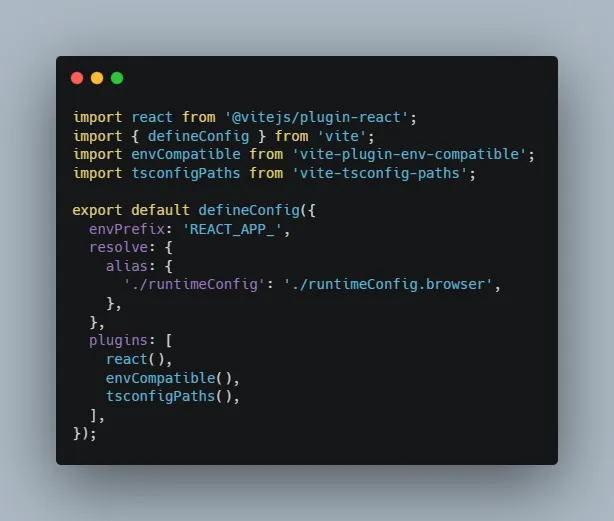 The vite config gaining a resolve.alias entry that maps ./runtimeConfig to ./runtimeConfig.browser, which is what aws-amplify needs in the browser