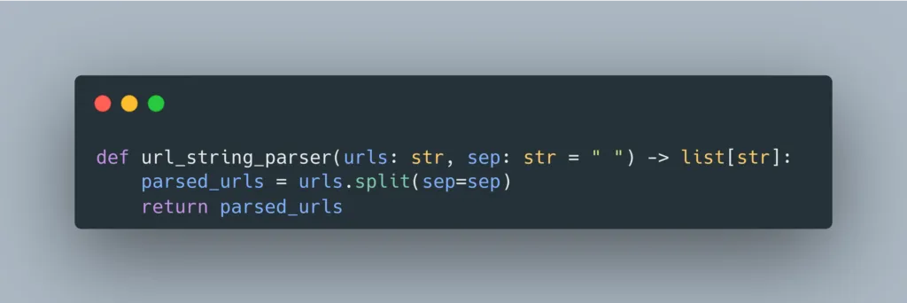 Python: url_string_parser takes a string and a separator defaulting to a space, and returns the string split on it