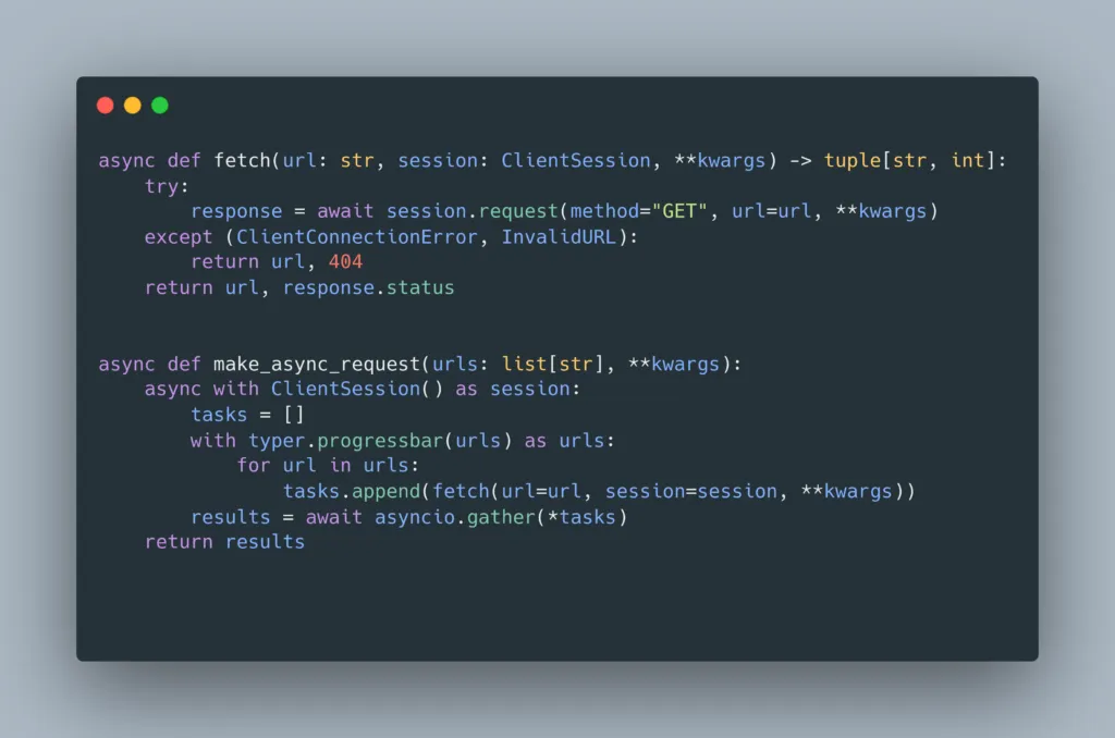 The same async fetch and make_async_request functions shown again